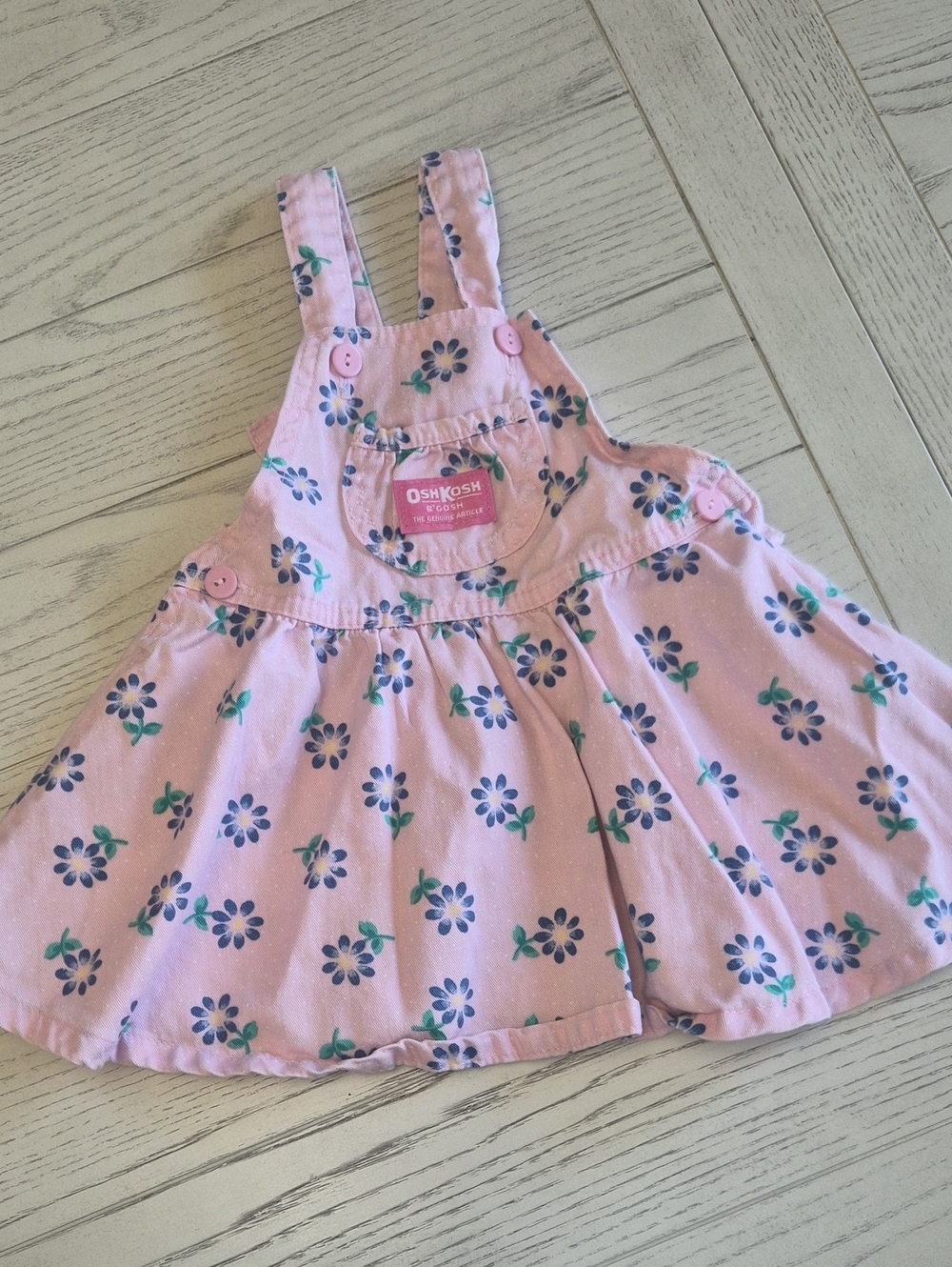 Vintage OshKosh B'Gosh Girls Flower Overall Dress Size 24m Made in USA